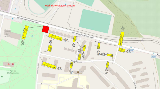 Wizualizacja / mapka zmiana organizacji ruchu objazd
